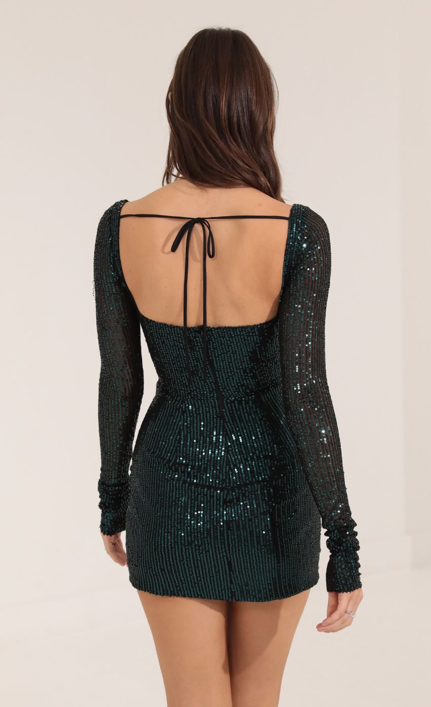 Picture Mesh Sequin Long Sleeve Dress in Green. Source: https://media-img.lucyinthesky.com/data/Sep22/850xAUTO/f5cc1f9c-a230-483f-bd04-ea8e3f91366f.jpg