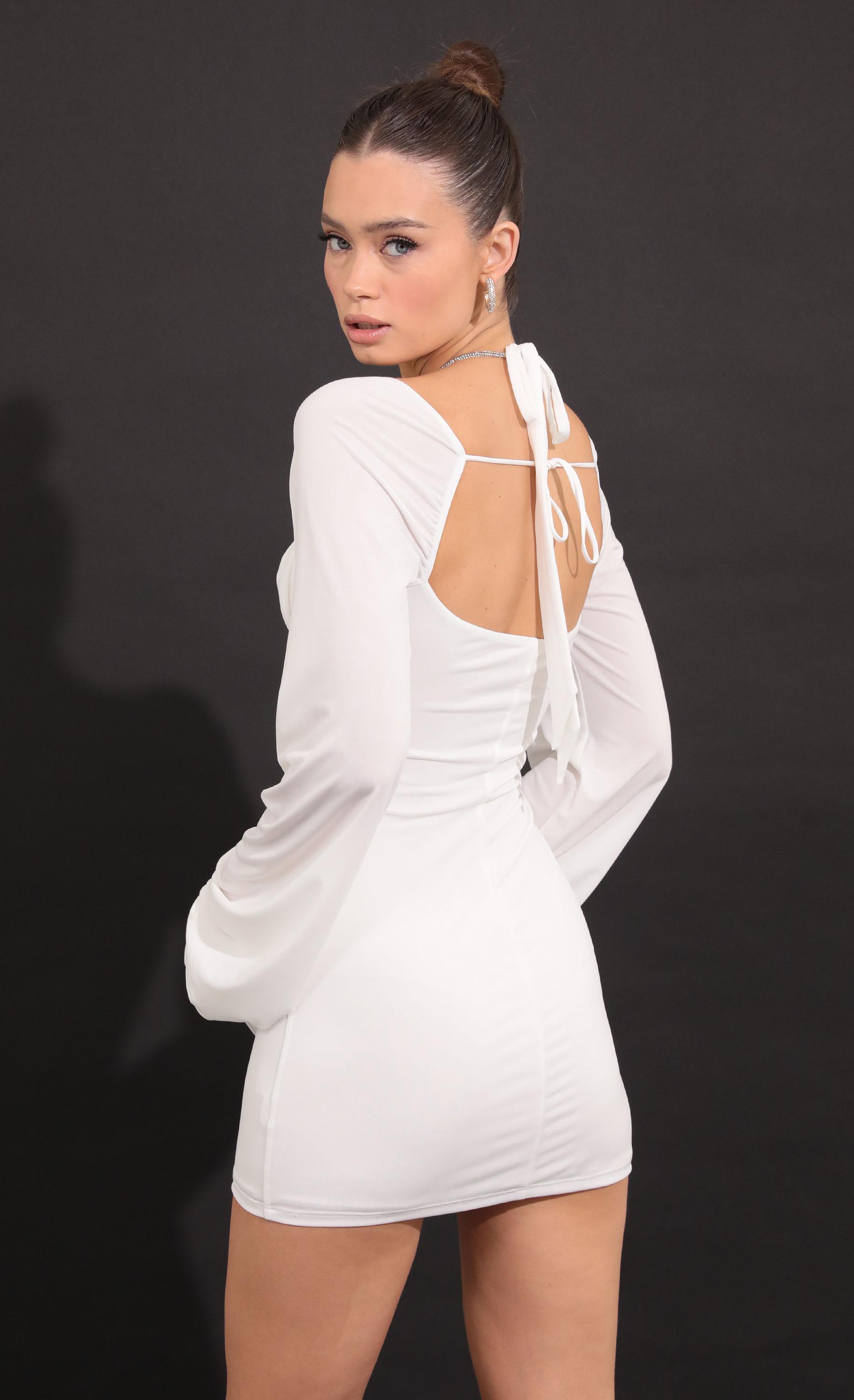 princess polly baby blue dress Long Sleeve Bodycon Dress In White