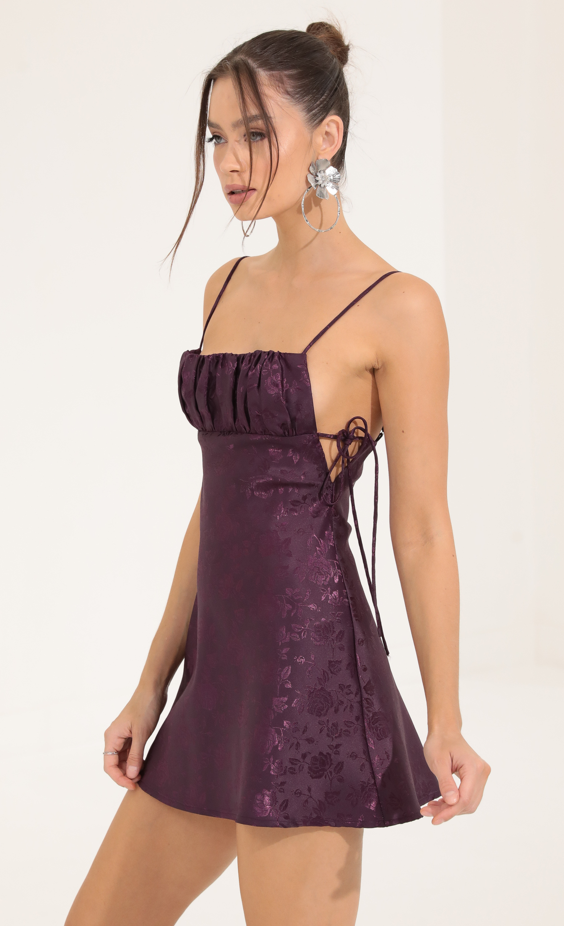 Floral Jacquard A-Line Dress in Purple