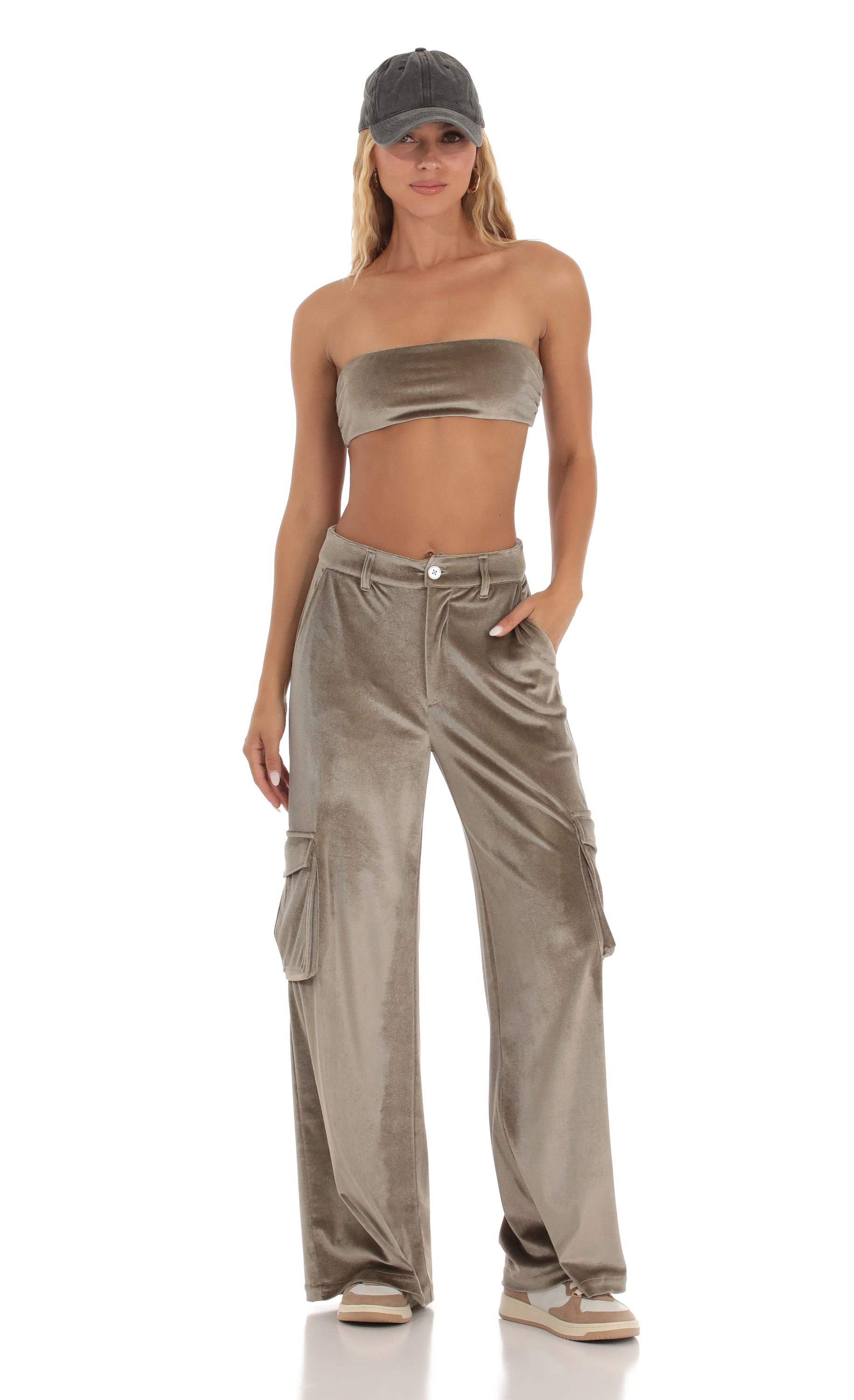 Velvet Cargo Two Piece Set in Taupe
