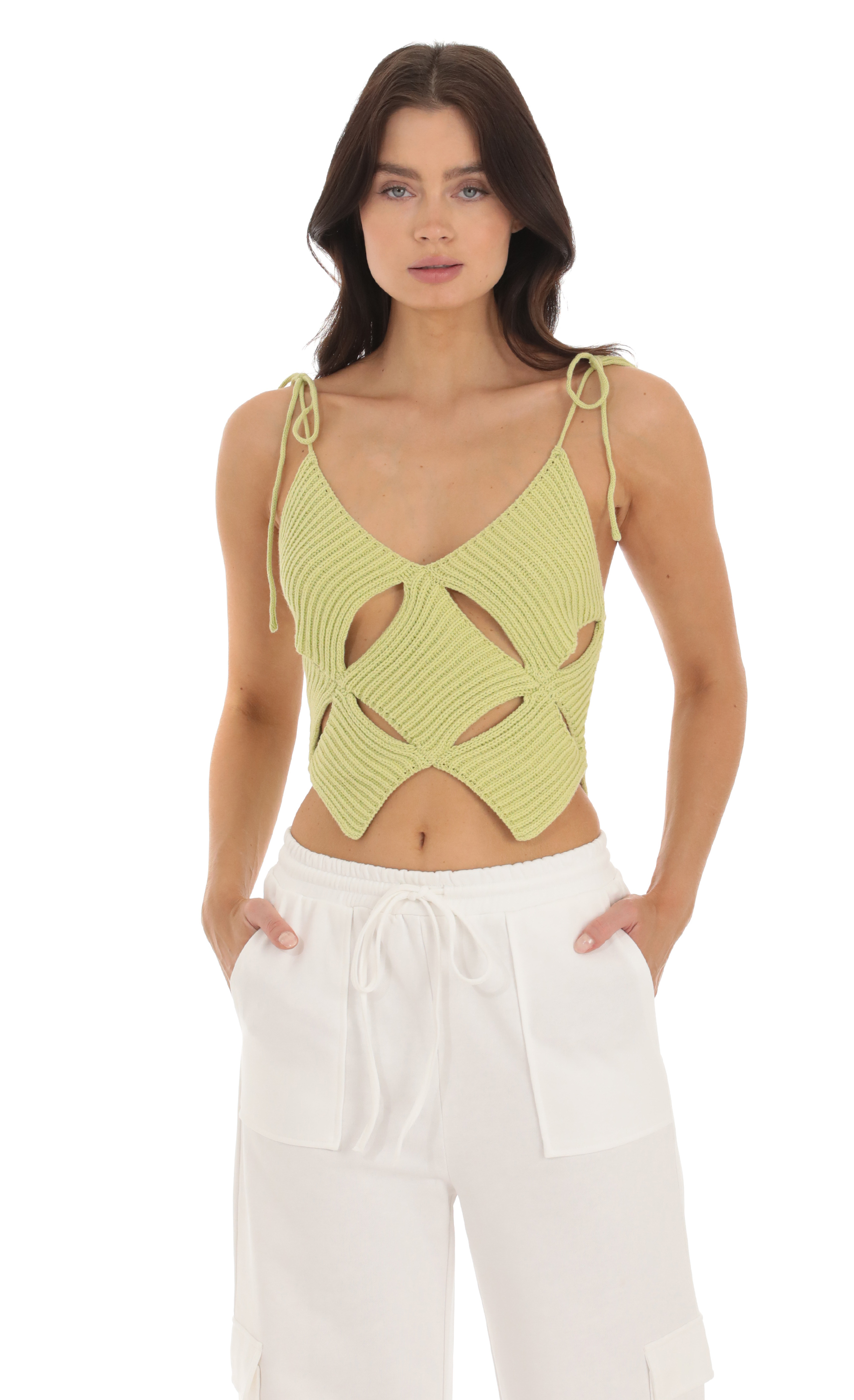 Cutout Knit Top in Green