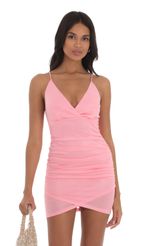 Picture Sequin Ruched Cross-Back Dress in Pink. Source: https://media-img.lucyinthesky.com/data/Sep23/150xAUTO/2680eba1-569a-494a-8d9c-e3731a7b5b77.jpg