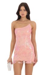 Picture Myah Sequin One Shoulder Dress in Peach. Source: https://media-img.lucyinthesky.com/data/Sep23/150xAUTO/29f0f317-9792-4e4d-ae0c-3ce2e3f9cecf.jpg