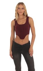 Picture Ribbed Corset Tank Top in Maroon. Source: https://media-img.lucyinthesky.com/data/Sep23/150xAUTO/8ce5171f-6d31-4876-9254-eb34baf4f9d3.jpg