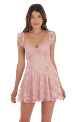 Picture Sequin Glitter Fit and Flare Dress in Pink. Source: https://media-img.lucyinthesky.com/data/Sep23/150xAUTO/e1987a51-1855-4d3f-b4b7-f092f7fa3bc4.jpg