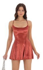 Picture Velvet A-Line Dress in Rust. Source: https://media-img.lucyinthesky.com/data/Sep23/150xAUTO/fa717527-3be7-4663-82bd-87b25074671d.jpg