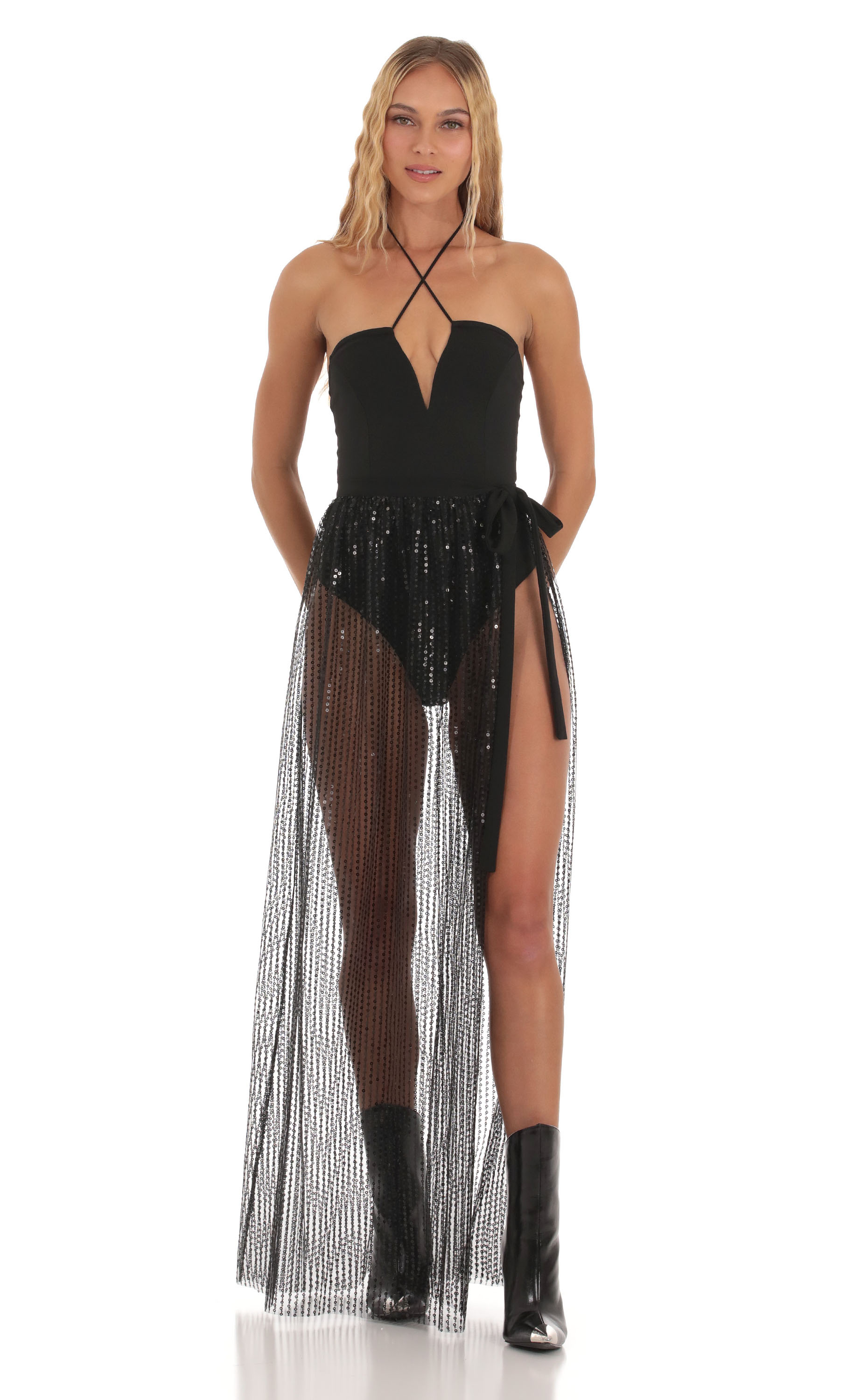 Sequin Wrap Two Piece Set in Black