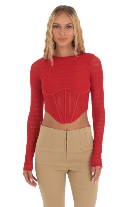 Long Sleeve Corset Top in Red | LUCY IN THE SKY