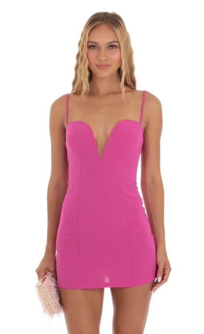ゆい⭐︎ Deep V Bodycon Dress in Pink | LUCY IN THE SKY
