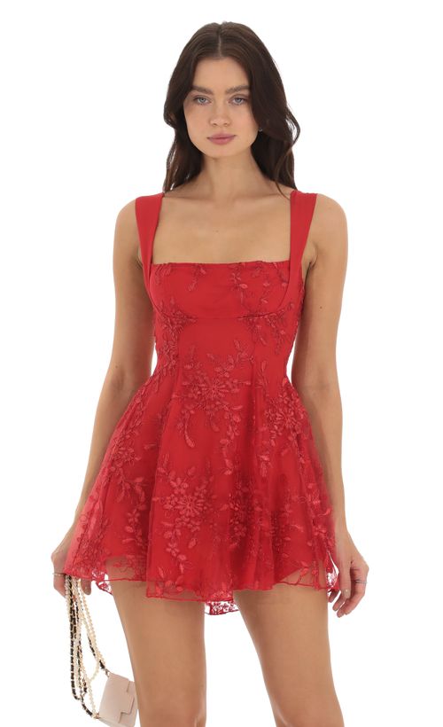 Elexia Puff Sleeve Baby Doll Dress in Red