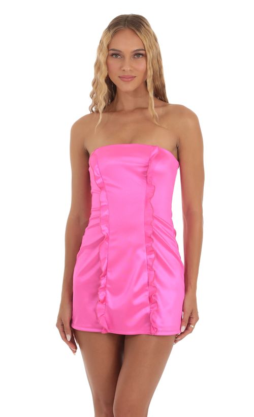 open lace back dress Pink Strapless Mini Dress