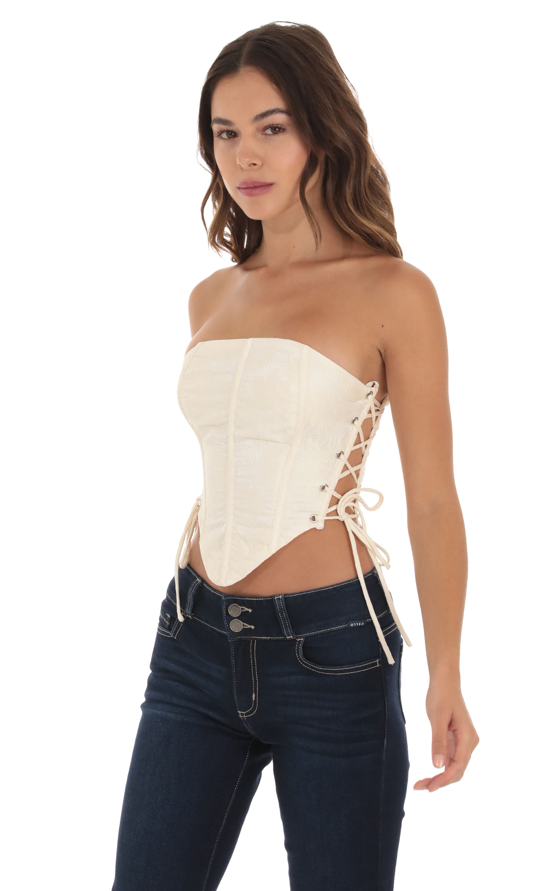 Embroidered Corset Top in Cream