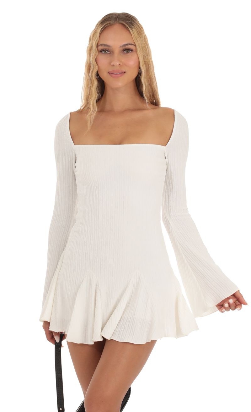 Long Sleeve Flare Dress in White LUCY IN THE SKY