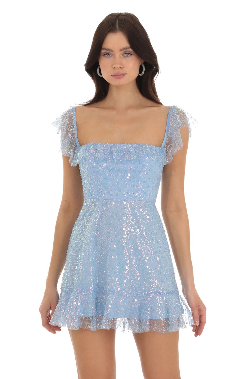 Celosia Sequin Ruffle Dress in Blue | LUCY IN THE SKY