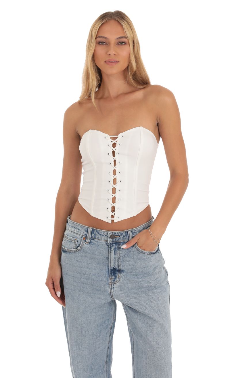 Corey Lace Up Corset Top in White