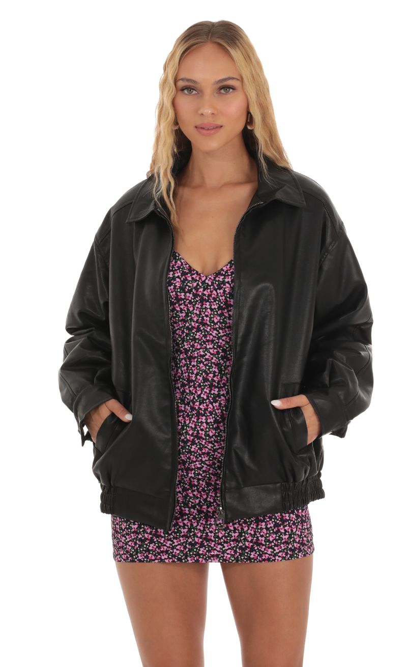 Demerzel Oversize Faux Leather Jacket in Black | LUCY IN THE SKY