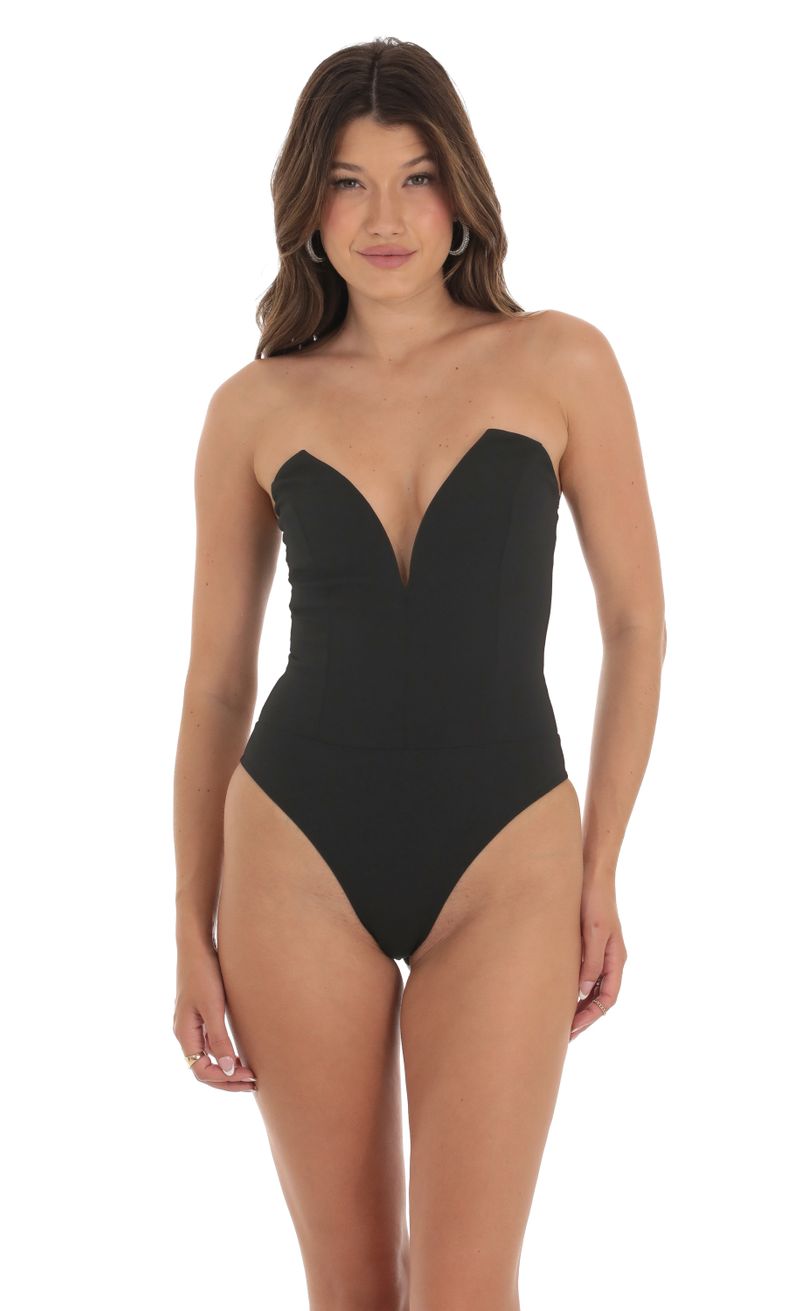 Izara V- Neck Bodysuit in Black | LUCY IN THE SKY