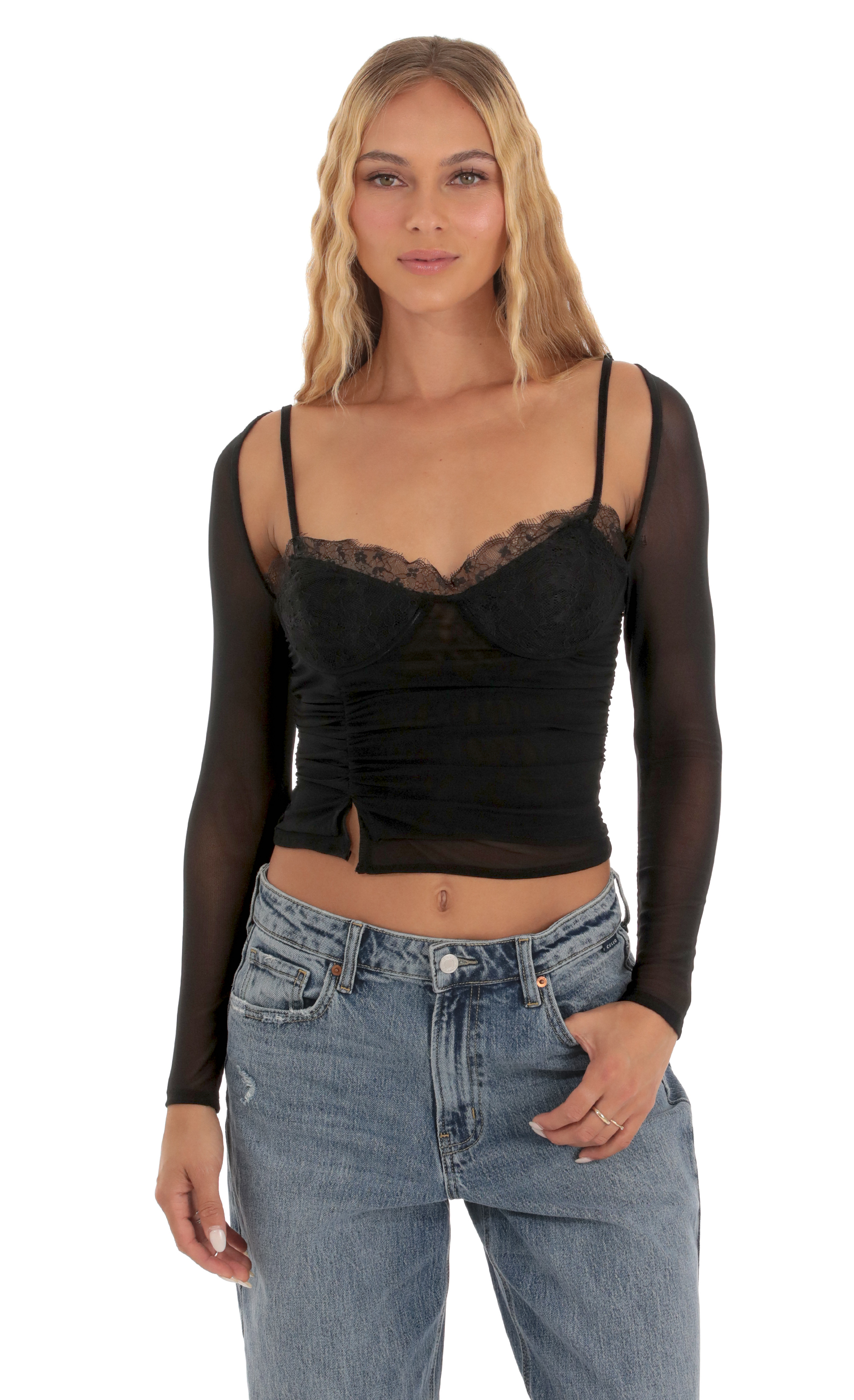 Mesh Lace Top in Black