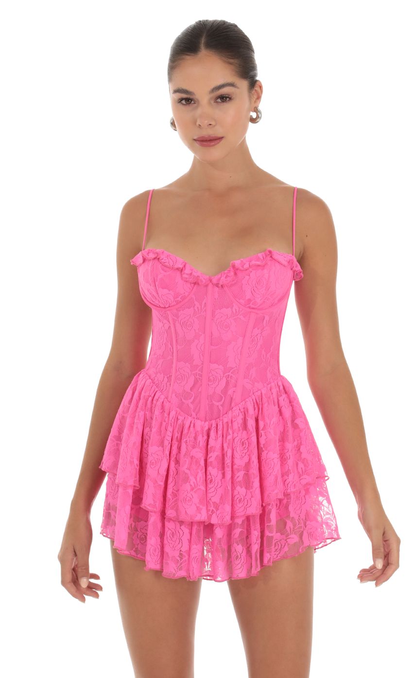 Picture Quinnie Lace Corset Romper in Pink. Source: https://media-img.lucyinthesky.com/data/Sep23/850xAUTO/09f92db6-e4ae-468e-9257-67504ef2f59f.jpg