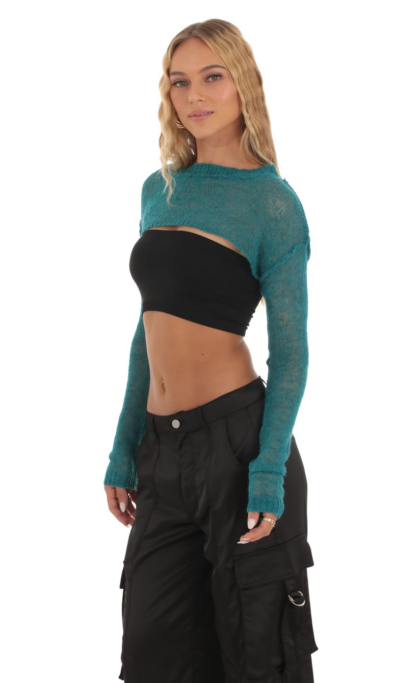 Picture Maylah Knit Cropped Jumper in Teal. Source: https://media-img.lucyinthesky.com/data/Sep23/850xAUTO/0ee5bff3-a850-42f6-bb85-ce59472c6b17.jpg