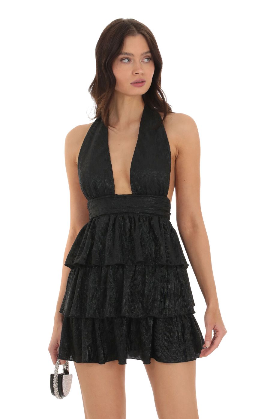Picture Pleated Ruffle Dress in Black. Source: https://media-img.lucyinthesky.com/data/Sep23/850xAUTO/16e2210b-73bb-44ad-8c56-cdf68773a431.jpg