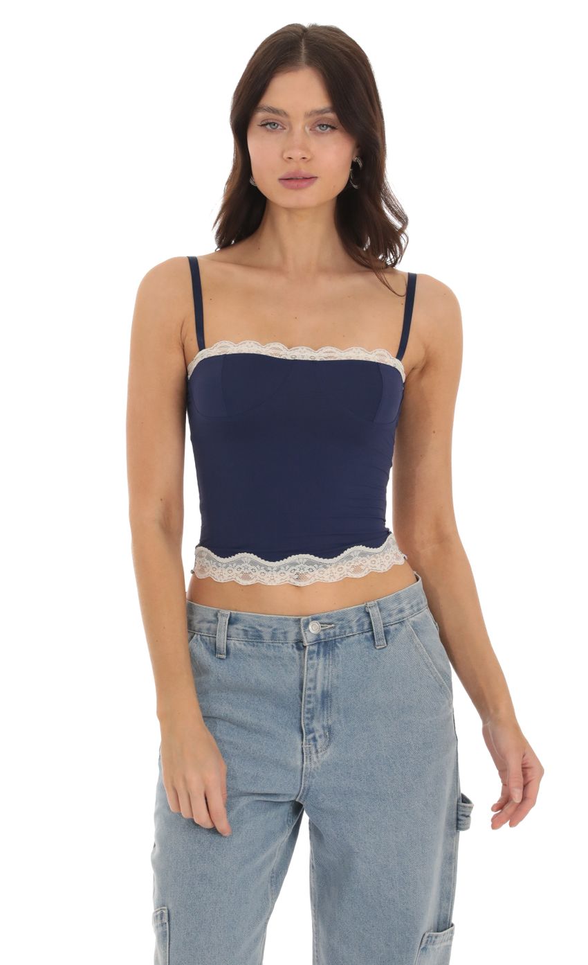 Picture Lace Crop Top in Navy. Source: https://media-img.lucyinthesky.com/data/Sep23/850xAUTO/1a817bda-8d26-4ede-b726-8f5176c54dc8.jpg