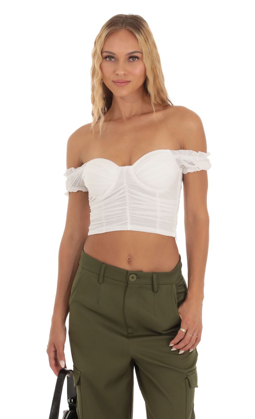 Picture Mesh Off Shoulder Top in White. Source: https://media-img.lucyinthesky.com/data/Sep23/850xAUTO/2aaba773-9a45-4ebd-aaa6-f4267b8aa712.jpg