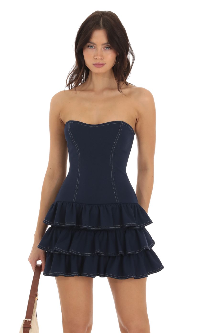 Picture Strapless Ruffle Dress in Navy. Source: https://media-img.lucyinthesky.com/data/Sep23/850xAUTO/2f669425-9ce3-421a-b3a4-ed4c97cf29ae.jpg