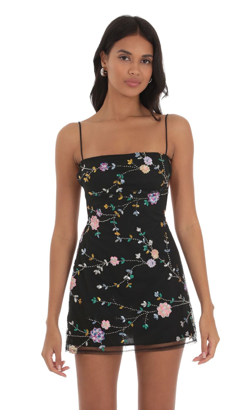 Picture Floral Sequin Dress In Black. Source: https://media-img.lucyinthesky.com/data/Sep23/850xAUTO/31489f2f-8bdd-49ff-a561-7ffacf4b3d55.jpg