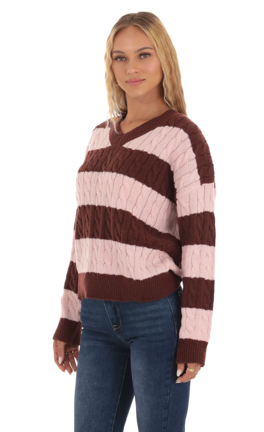 Picture Cable Knit Jumper in Pink and Brown. Source: https://media-img.lucyinthesky.com/data/Sep23/850xAUTO/32bff791-36d6-4526-a740-c16daddbc2d8.jpg