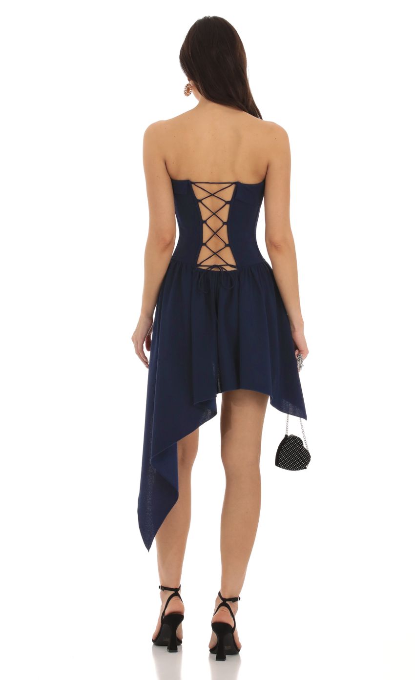Picture Strapless Asymmetrical Dress in Navy. Source: https://media-img.lucyinthesky.com/data/Sep23/850xAUTO/3a04fcea-f667-42d2-b10a-3285866f6c1d.jpg
