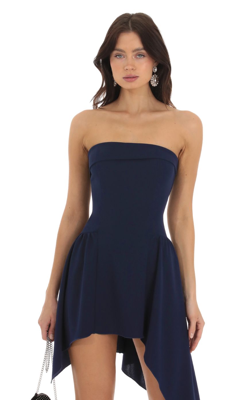 Picture Strapless Asymmetrical Dress in Navy. Source: https://media-img.lucyinthesky.com/data/Sep23/850xAUTO/4860c514-ab87-4bbc-85ed-98a22708d5b8.jpg