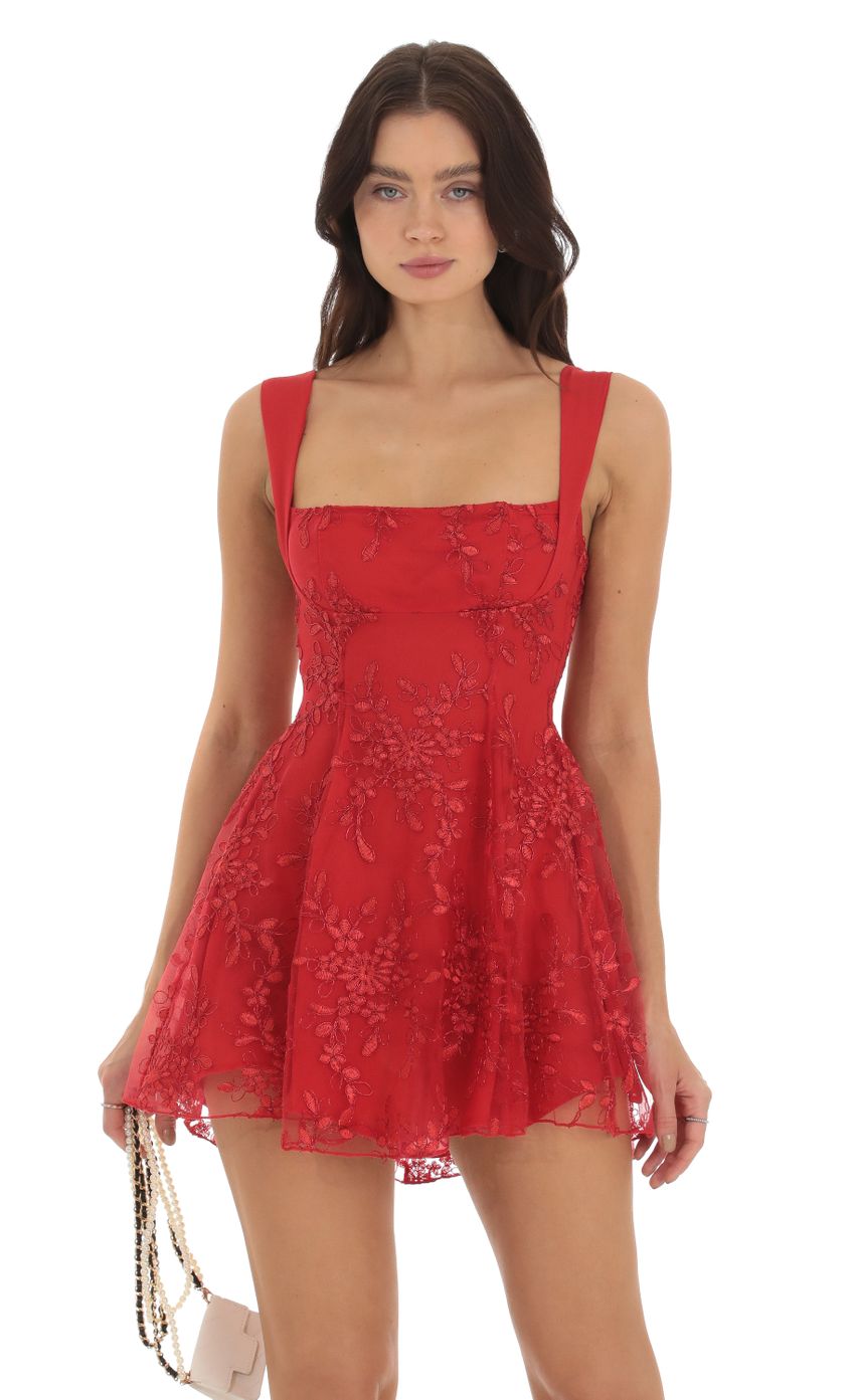 Picture Floral Fit and Flare Dress in Red. Source: https://media-img.lucyinthesky.com/data/Sep23/850xAUTO/4e9aba89-c0d4-42d5-a819-6ff04f0d1ba1.jpg