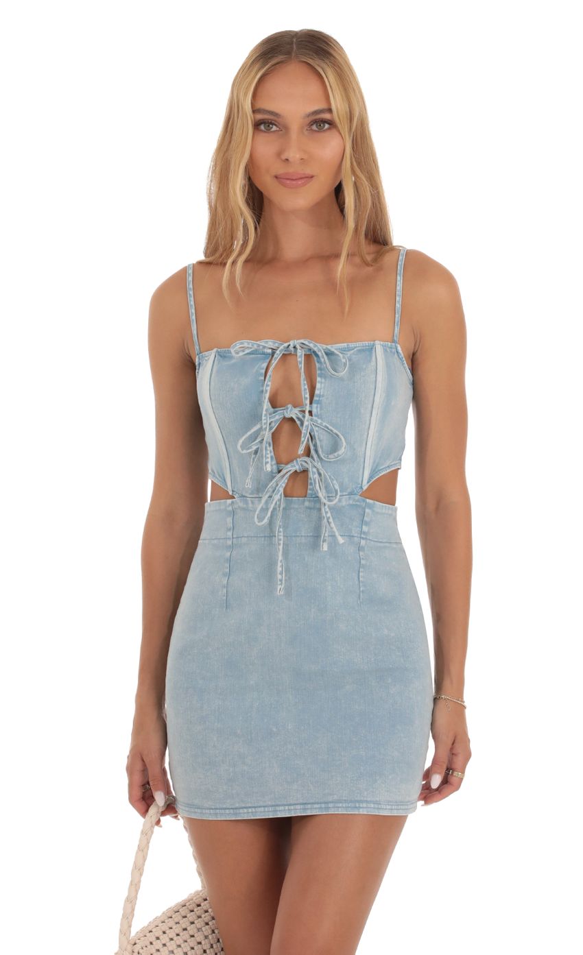 Picture Corset Lace Up Dress in Light Denim. Source: https://media-img.lucyinthesky.com/data/Sep23/850xAUTO/50a5e5ff-b879-40fe-ab28-c52845baefb8.jpg