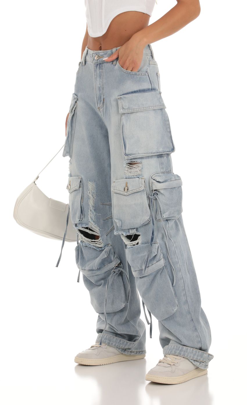 Picture Nakiyah Distressed Cargo Denim Jeans. Source: https://media-img.lucyinthesky.com/data/Sep23/850xAUTO/54d13fe4-d5fa-42fb-a6ed-736c23ab028e.jpg