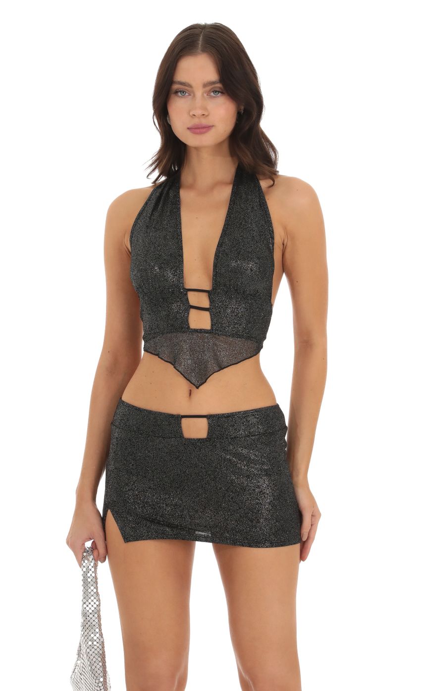 Picture Shimmer Halter Two Piece Set in Black. Source: https://media-img.lucyinthesky.com/data/Sep23/850xAUTO/572f2820-f931-427b-9f15-0e12452a3680.jpg