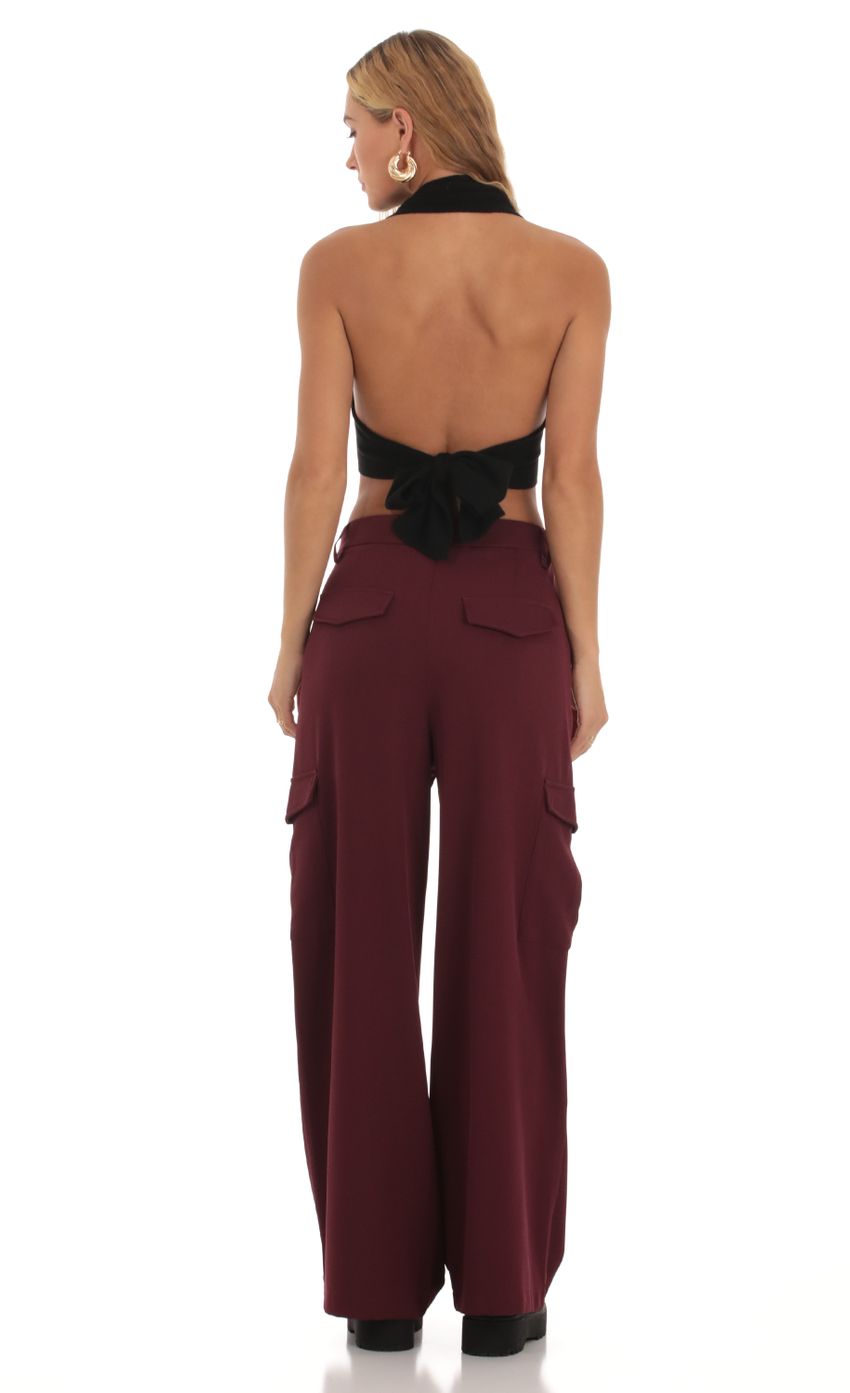 Picture Wide Leg Cargo Pants in Maroon. Source: https://media-img.lucyinthesky.com/data/Sep23/850xAUTO/646c2e4b-1c4a-4702-bfec-5a001aff5a87.jpg