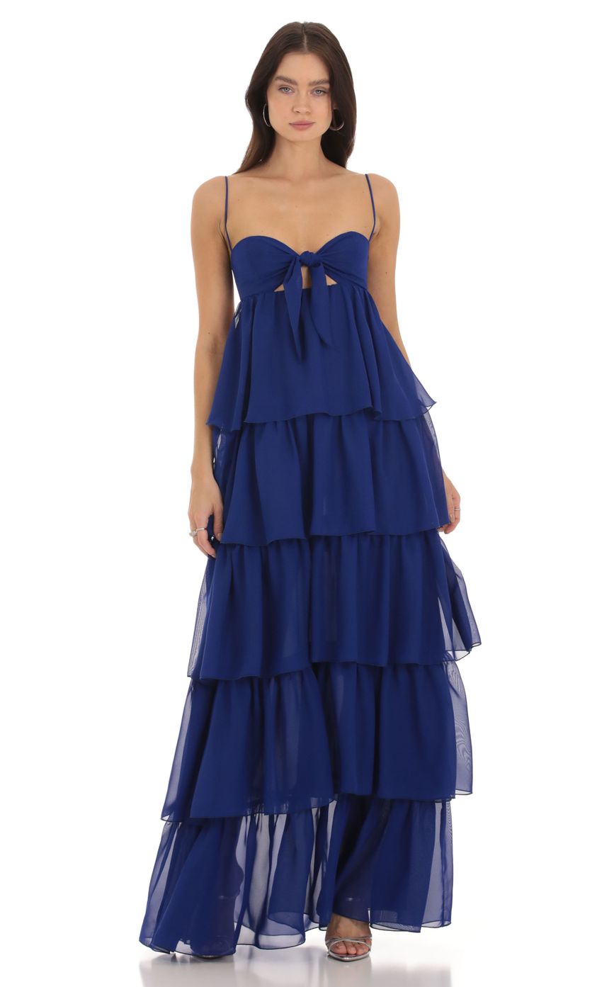 Picture Front Tie Ruffle Dress in Blue. Source: https://media-img.lucyinthesky.com/data/Sep23/850xAUTO/6c874fdc-7015-4a2c-8ed2-ece3218b0b92.jpg