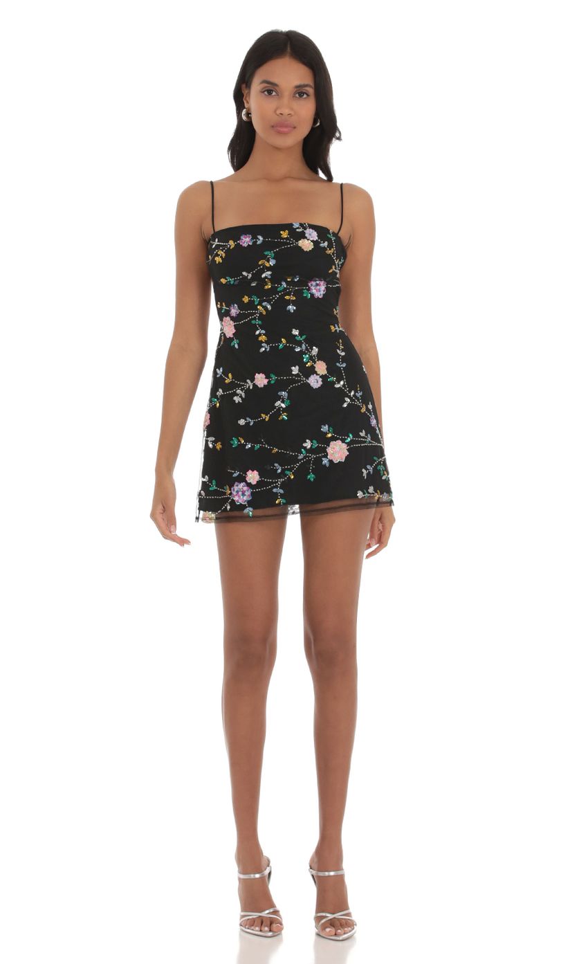 Picture Floral Sequin Dress In Black. Source: https://media-img.lucyinthesky.com/data/Sep23/850xAUTO/6e9b969c-6342-43ac-a43f-c7a79466a30f.jpg