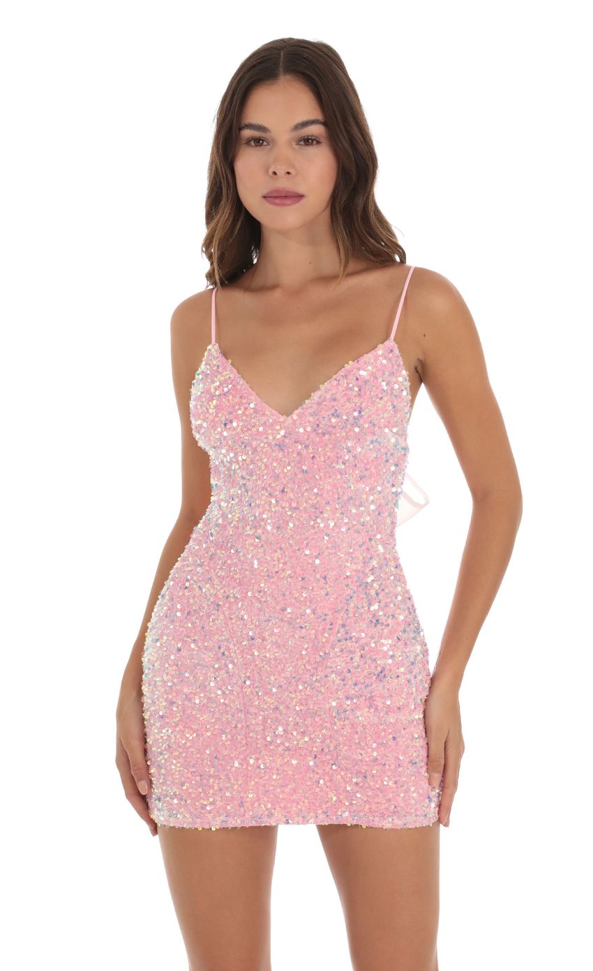 Picture Velvet Sequin Bodycon Dress in Pink. Source: https://media-img.lucyinthesky.com/data/Sep23/850xAUTO/702df9f7-37e1-41a3-90bc-dcea65aaad05.jpg