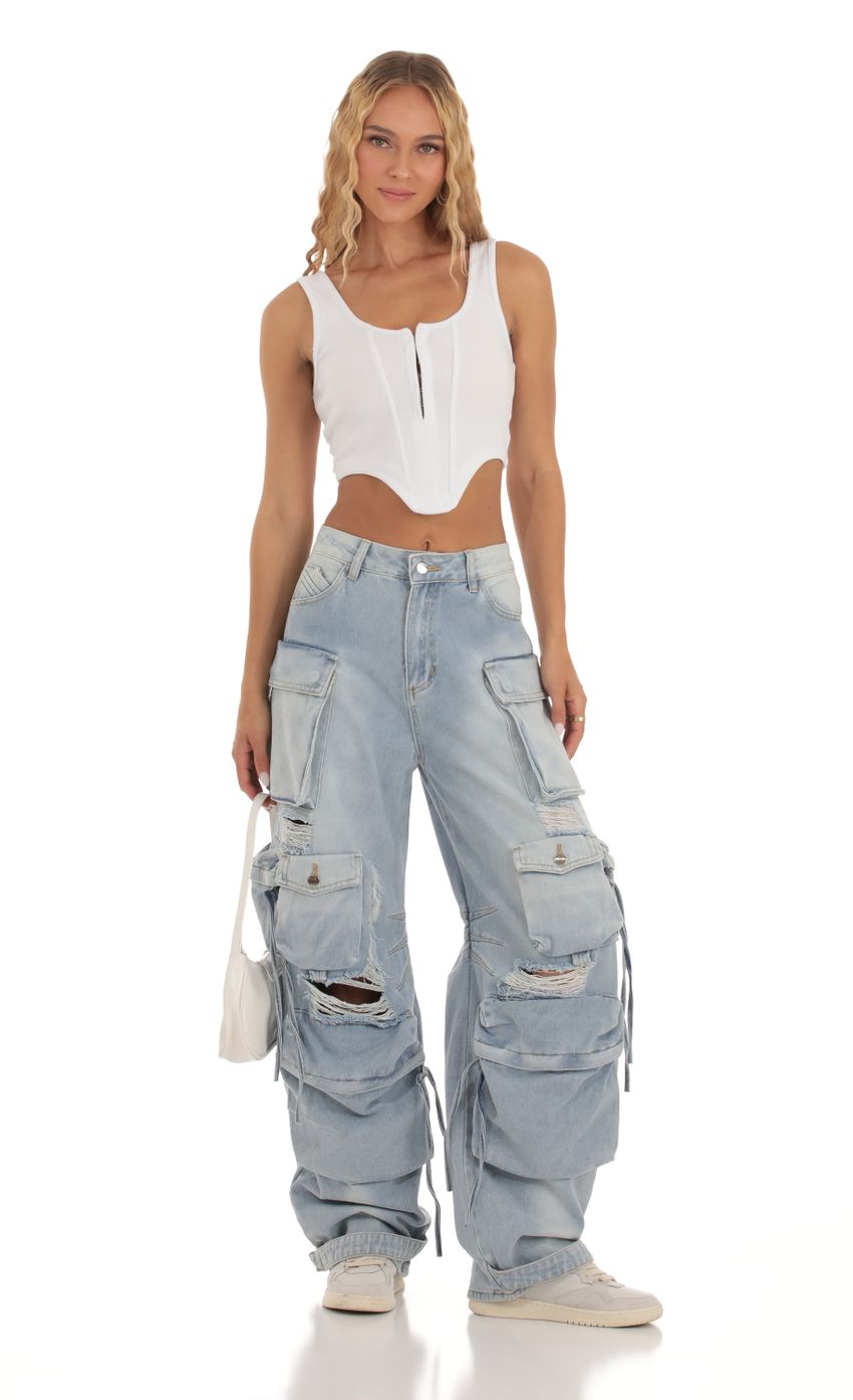 Picture Nakiyah Distressed Cargo Denim Jeans. Source: https://media-img.lucyinthesky.com/data/Sep23/850xAUTO/73ce04c6-af07-4ebe-9ca9-ef2a0e143bd2.jpg
