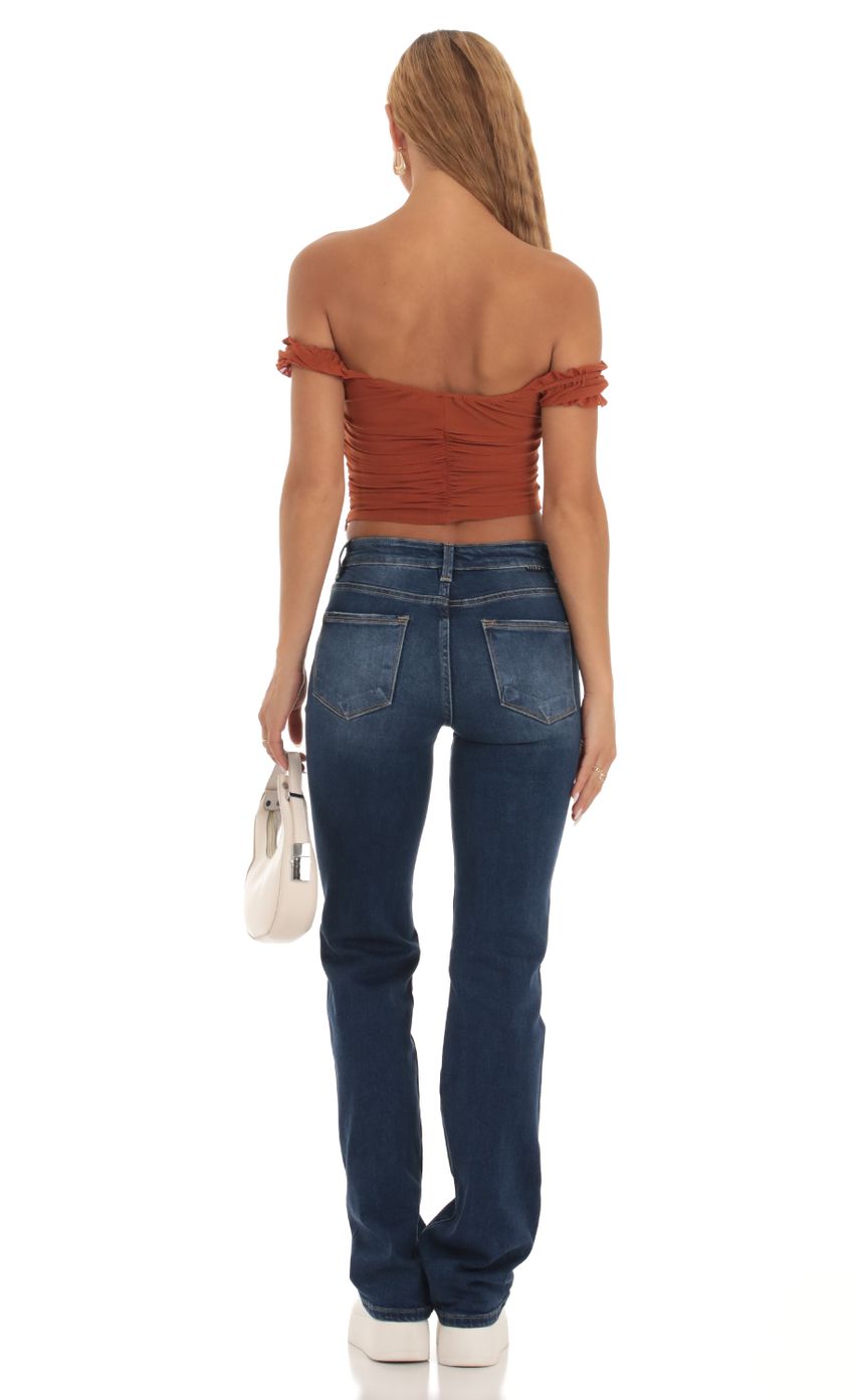 Picture Mesh Off Shoulder Top in Rust. Source: https://media-img.lucyinthesky.com/data/Sep23/850xAUTO/7be5ffa0-e08e-4b4d-9bce-1ad1422c8393.jpg