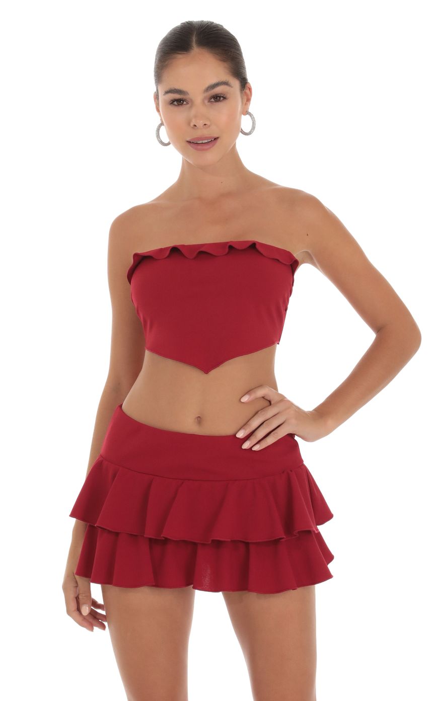 Picture Ruffle Two Piece Skort Set in Red. Source: https://media-img.lucyinthesky.com/data/Sep23/850xAUTO/8845c232-f3fd-4cfc-8ea3-36f8ab7a80af.jpg