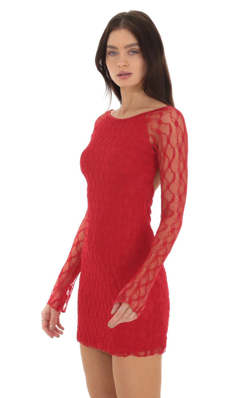 Picture Lace Open Back Bodycon Dress in Red. Source: https://media-img.lucyinthesky.com/data/Sep23/850xAUTO/894b4c63-27bc-449b-93a4-3cd2e1e4af90.jpg