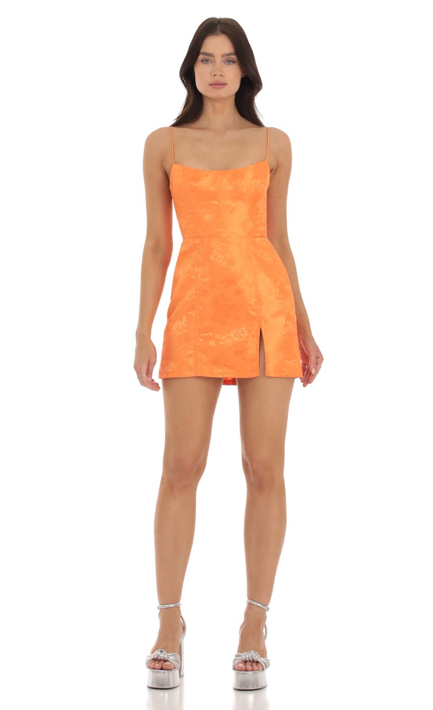 Picture Jacquard Corset Dress in Orange. Source: https://media-img.lucyinthesky.com/data/Sep23/850xAUTO/8e294315-0764-431f-9c3d-5ed9778f25ea.jpg