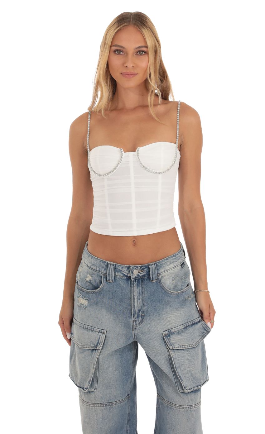 Product image for Diora Rhinestone Corset Top in White