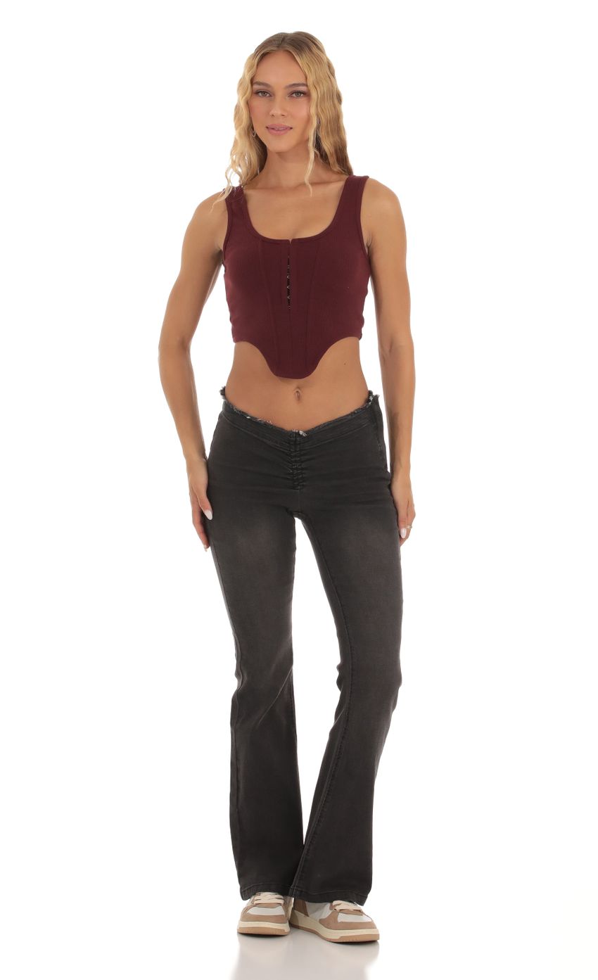 Picture Ribbed Corset Tank Top in Maroon. Source: https://media-img.lucyinthesky.com/data/Sep23/850xAUTO/90067017-7725-4fb8-ade7-6f631cf6fe94.jpg