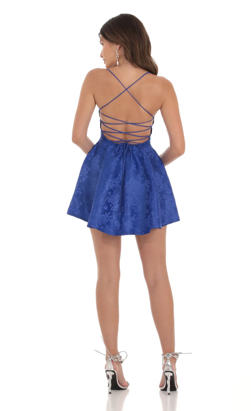 Picture Sheyla Jacquard Flare Dress in Blue. Source: https://media-img.lucyinthesky.com/data/Sep23/850xAUTO/91cabce4-5169-465f-98f2-c201e755b79f.jpg