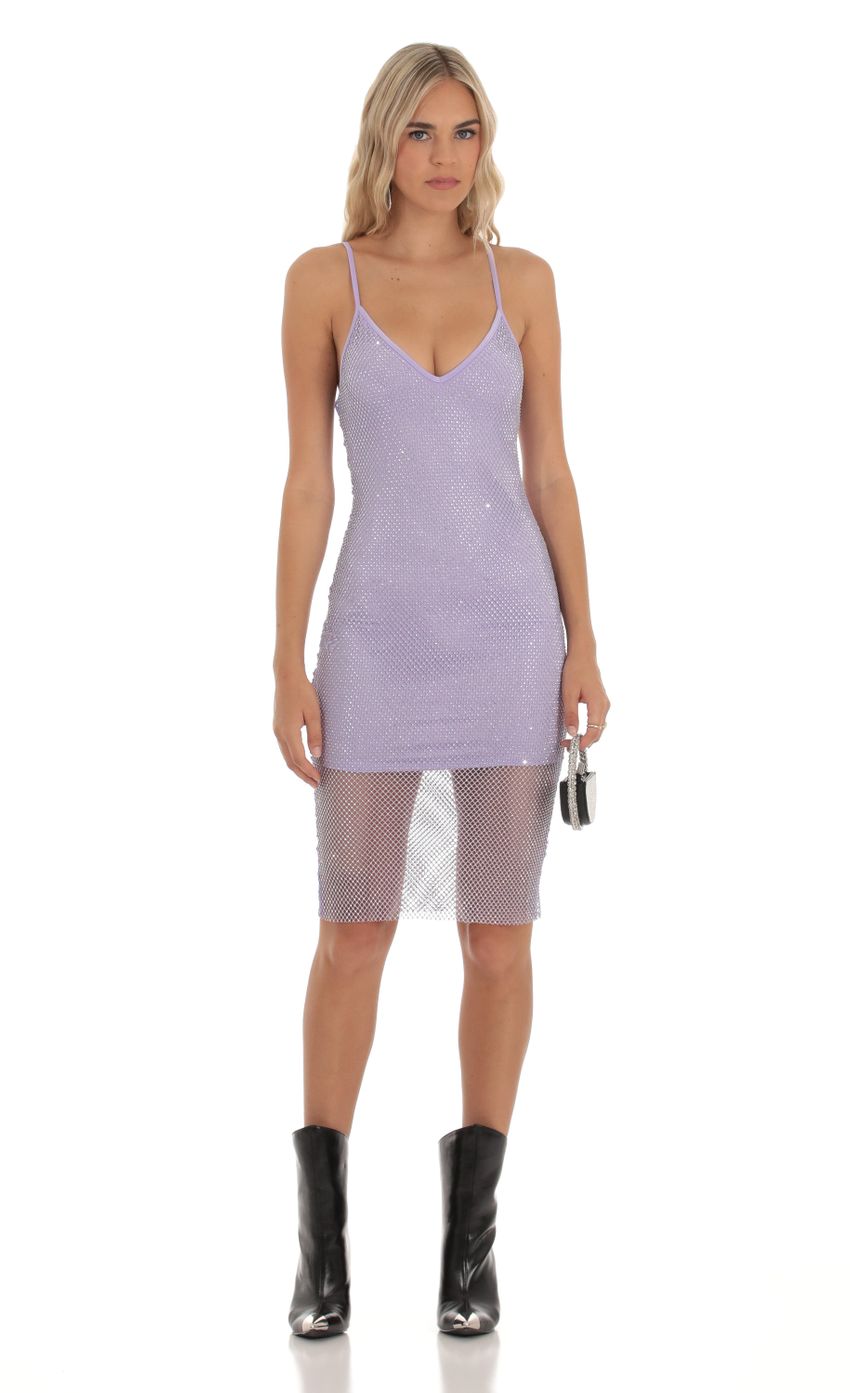 Product image for Rhinestone Fishnet Dress in Lavender