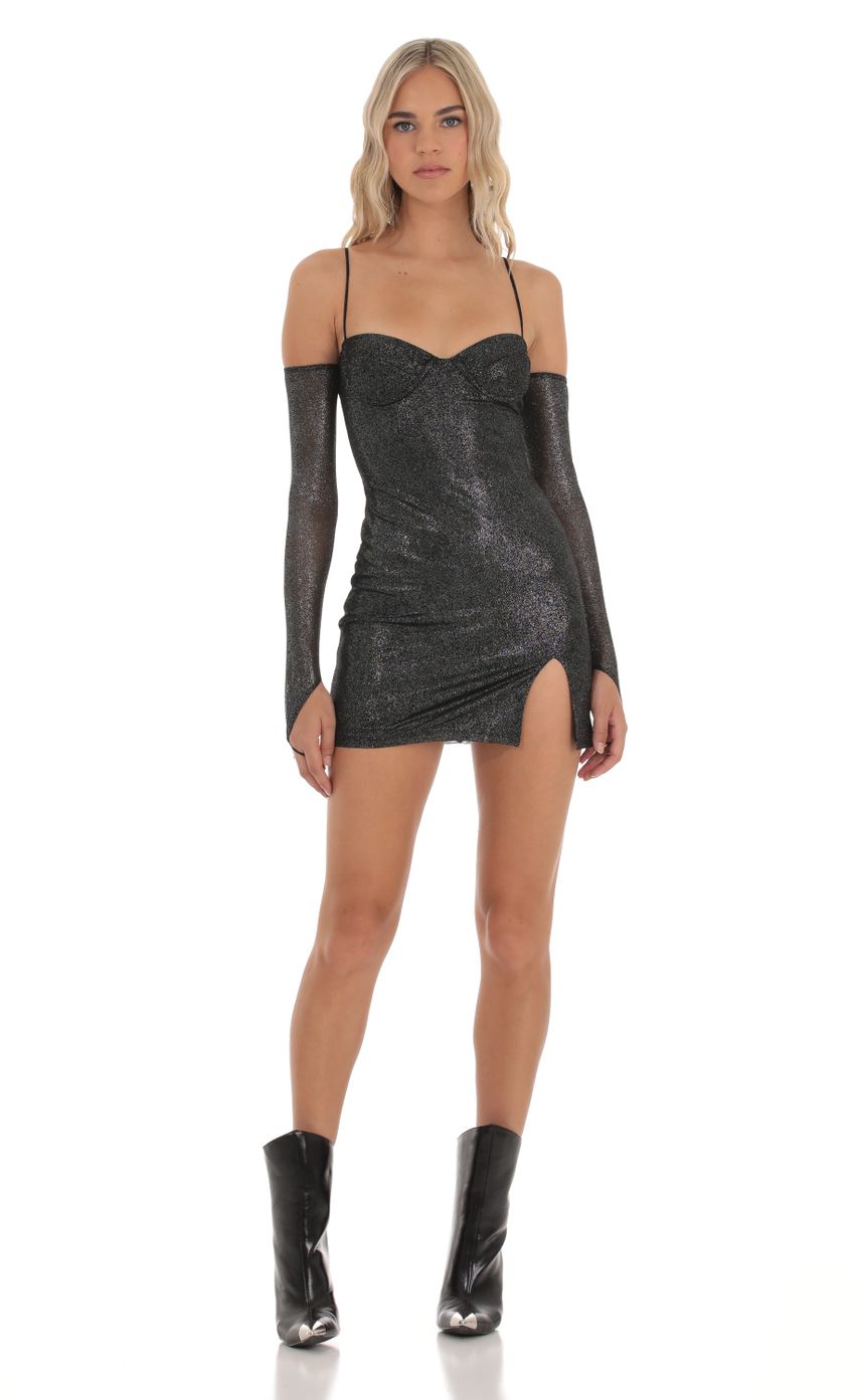 Picture Shimmer Bodycon Dress in Black. Source: https://media-img.lucyinthesky.com/data/Sep23/850xAUTO/af1af676-fb62-414a-ac67-fa12bcf9cd4d.jpg